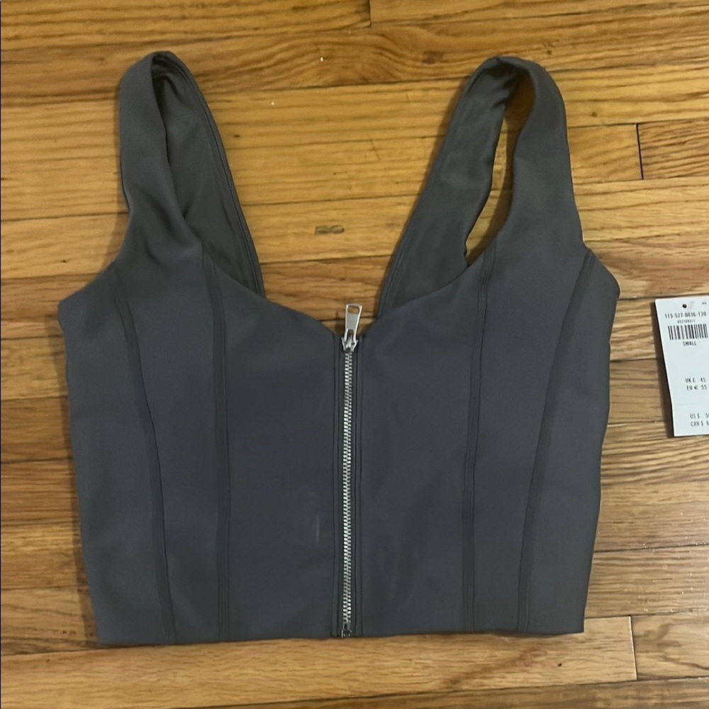 Gray Women's Workout Top with Zipper
